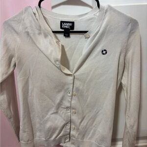 Lands' End Women's White Cardigan Sweater